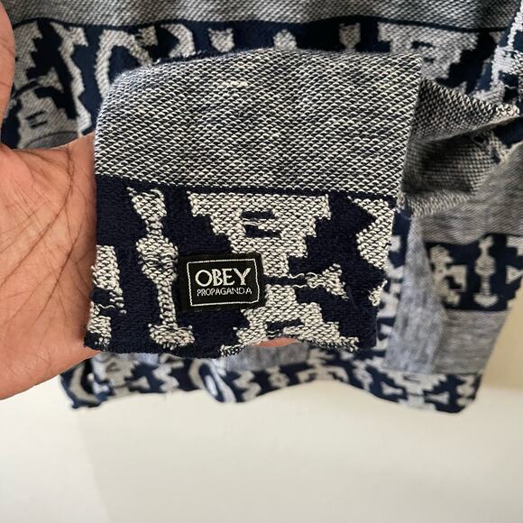 Obey Propaganda Baja Hoodie Womens Medium Blue Striped Pullover Boho Surf Skate - Picture 4 of 9